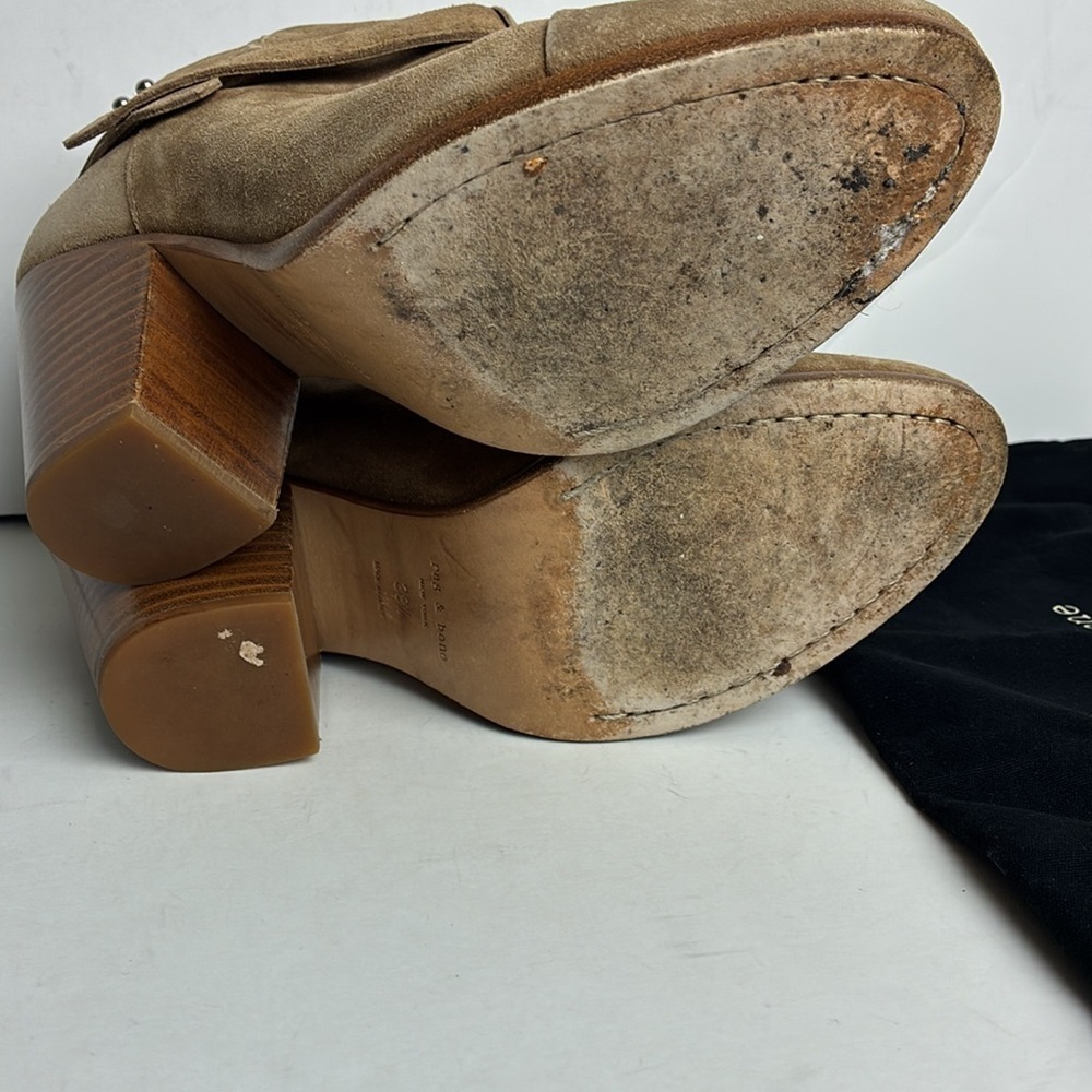 Rag & Bone Harrow Leather Ankle Boots Stone Suede Tan 38.5 EU 8.5 US Neutral - Picture 12 of 16